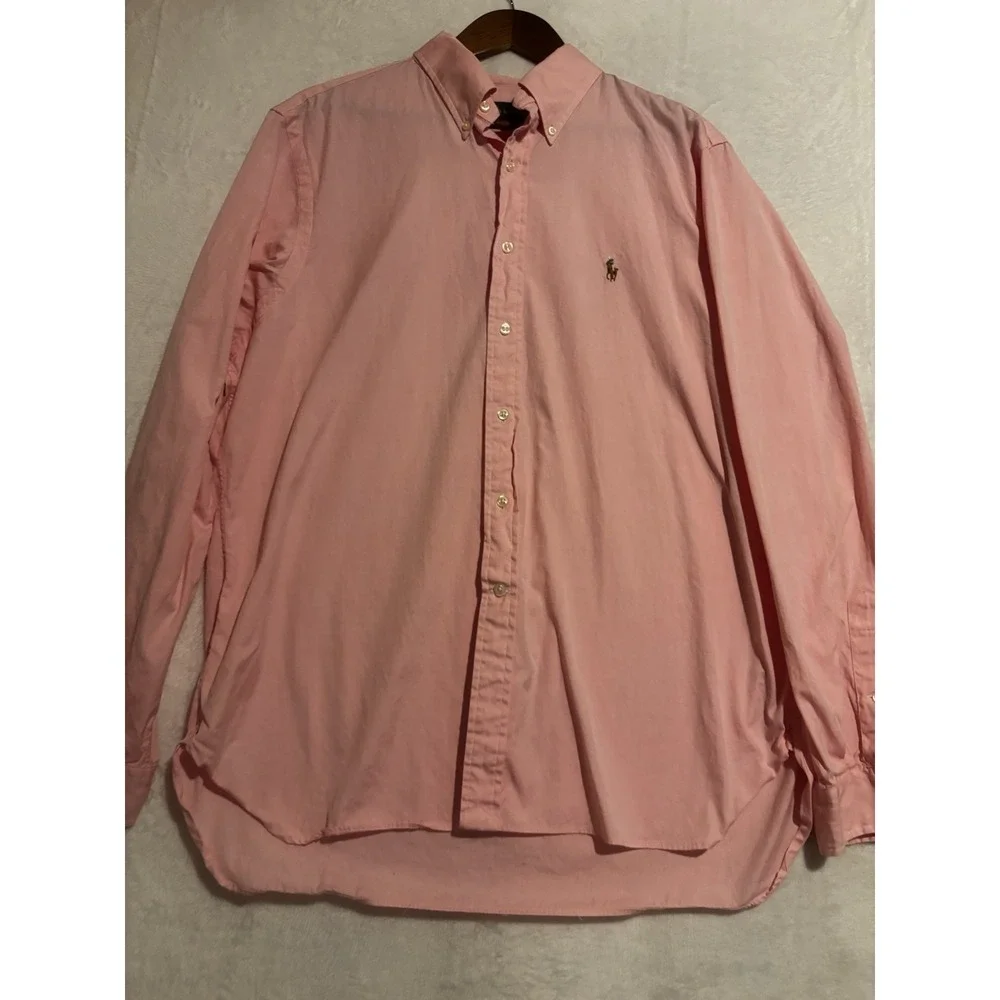 Polo Ralph Lauren Men's Shirt 17 36/37 Classic Fit Pink Oxford Dress Work Preppy